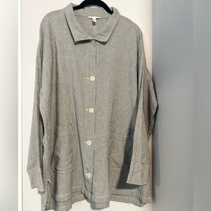 Eileen Fisher brand lightweight oversized shirt/jacket. Grey striped. Size L.